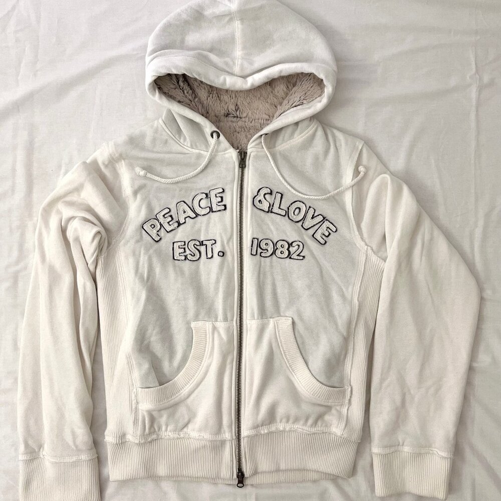 Freedom 2 Be Women's Large White Faux Fur Lined Hoodie 2000s Vintage
